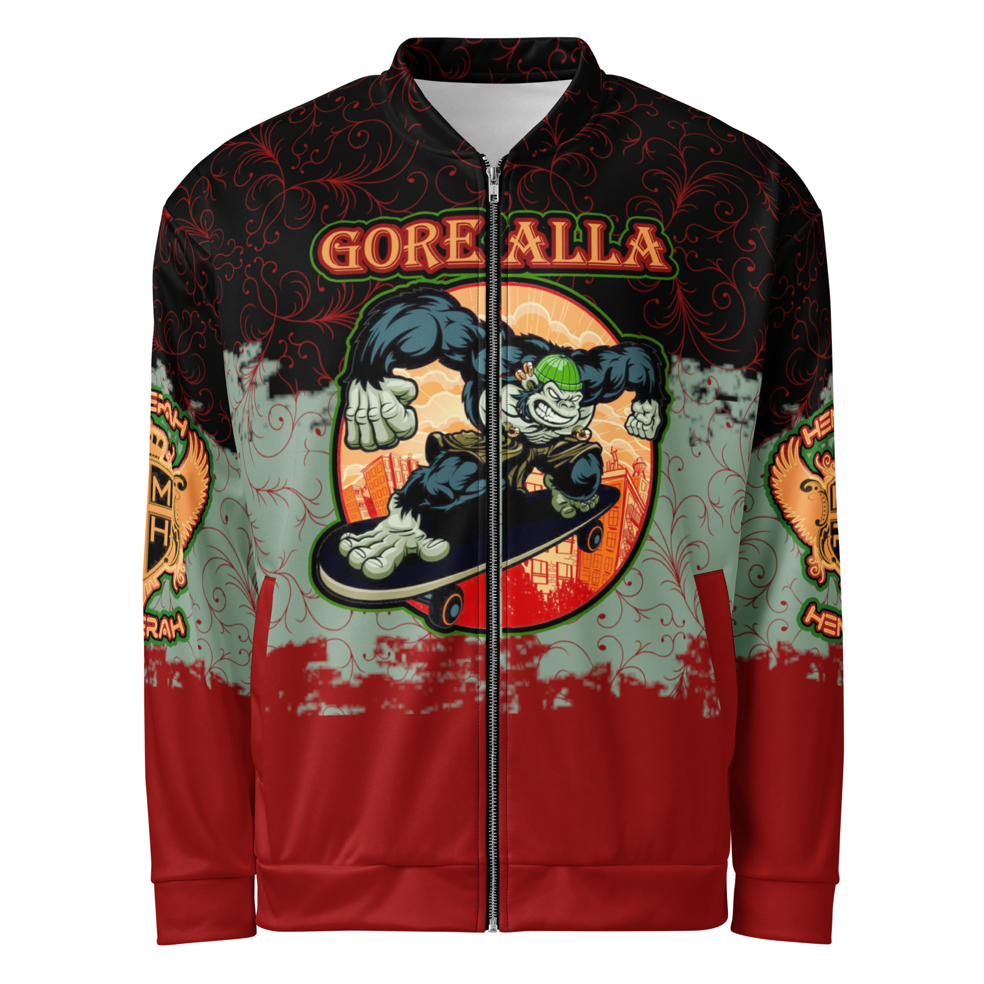 all-over-print-unisex-bomber-jacket-white-front-69b9effdb0ce7.jpg Hemerah Gorealla King Of The Jungle Bomber Jacket - Image 1